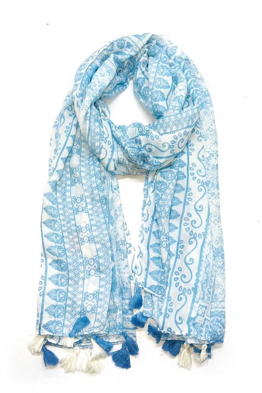 Fulares Complementos Black LINETA LN-106 FOULARD IMPRIMÉ MOTIF AVEC POMPON Efashion Paris