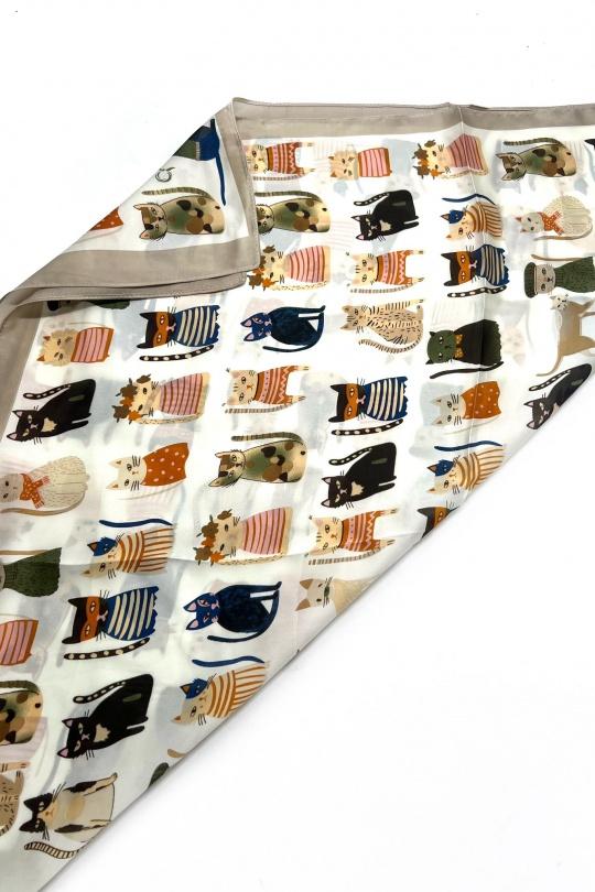 Foulards Accessoires Rose Clair LINETA D-502 FOULARD TOUCHE SOIE 70X70 MOTIF CHAT  Efashion Paris