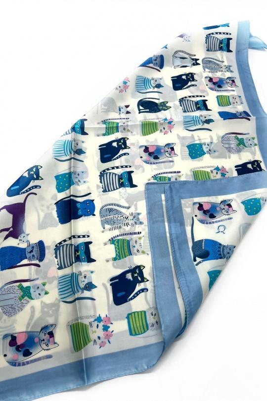 Foulards Accessoires Rose Clair LINETA D-502 FOULARD TOUCHE SOIE 70X70 MOTIF CHAT  Efashion Paris
