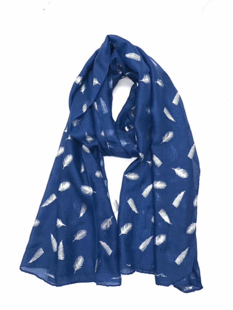 Foulards Accessoires Bleu LINETA B-14 FOULARD AVEC DORURE PLUME #c Efashion Paris