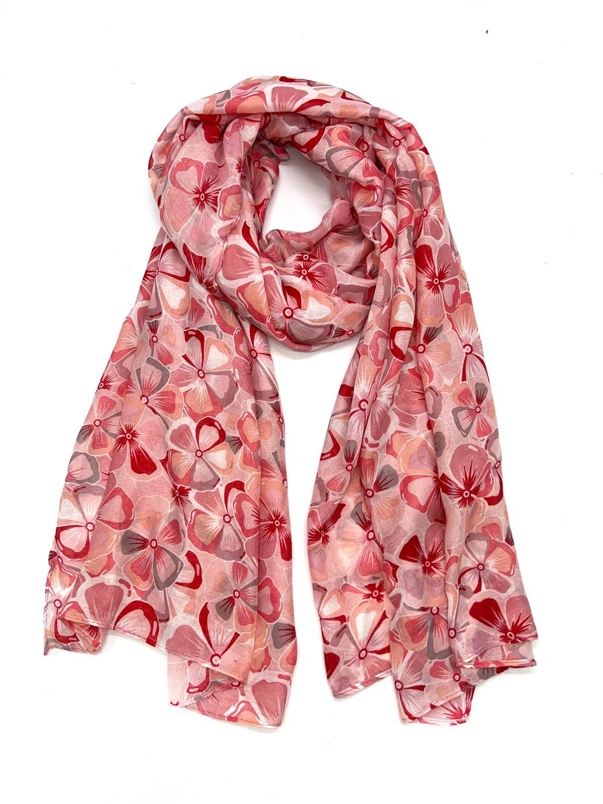 Foulards Accessoires Rouge LINETA LN-34 FOULARD IMPRIMÉ FLEURI #c Efashion Paris