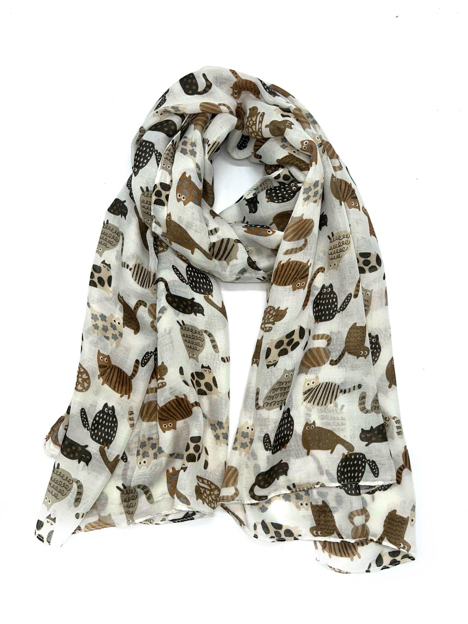 Foulards Accessoires Beige LINETA LN-83 FOULARD IMPRIMÉ CHAT #c Efashion Paris