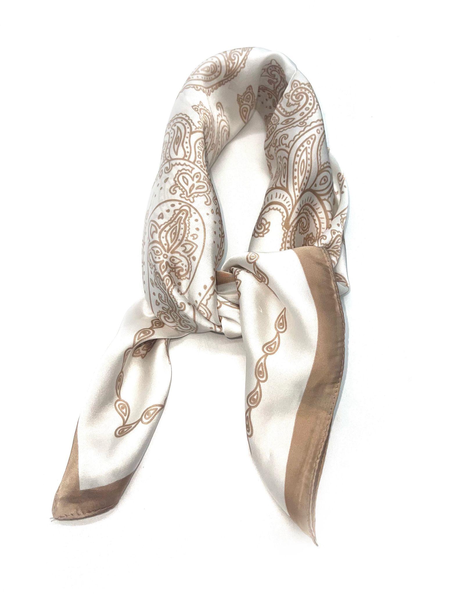 Fulares Complementos Beige LINETA D-164 FOULARD TOUCHE SOIE 70X70 MOTIF CACHEMIRE #c Efashion Paris