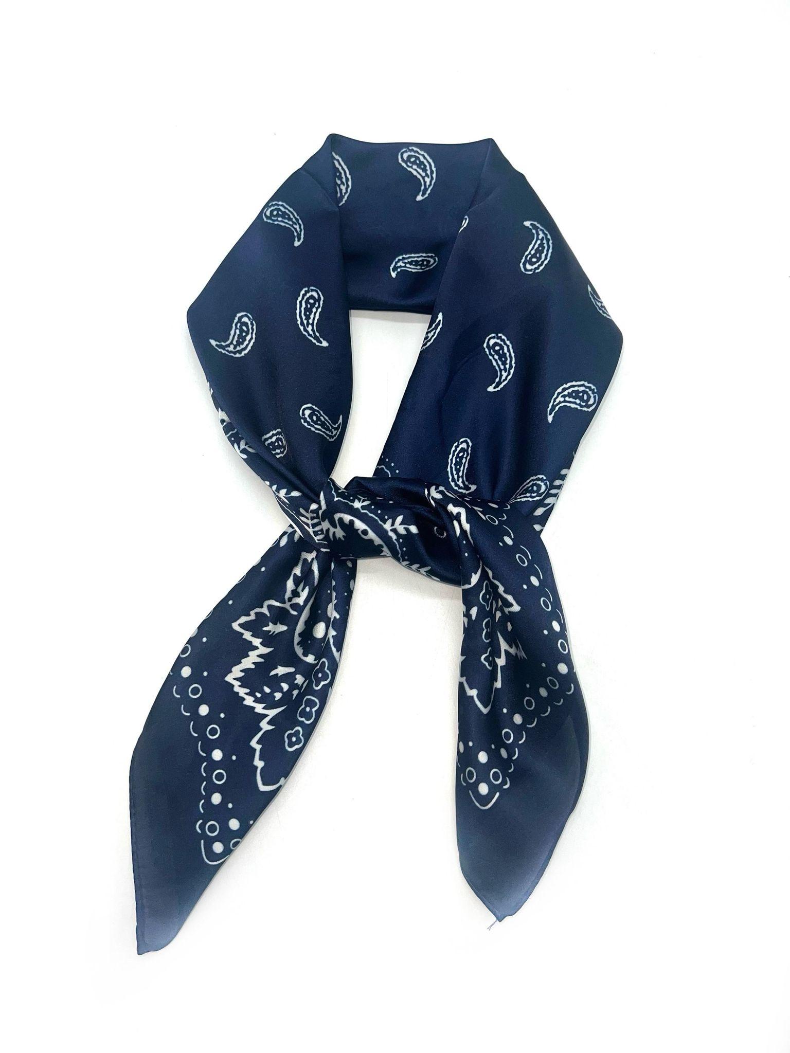 Fulares Complementos Blue LINETA D-151 FOULARD TOUCHE SOIE 70X70 MOTIF BANDANA #c Efashion Paris