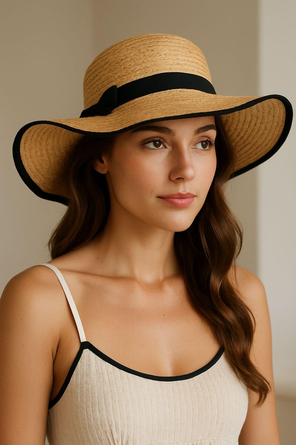 Chapeaux Accessoires Camel LINETA MA-8 CHAPEAU DE SOLEIL AVEC NOEUD PAPILLON  #c Efashion Paris