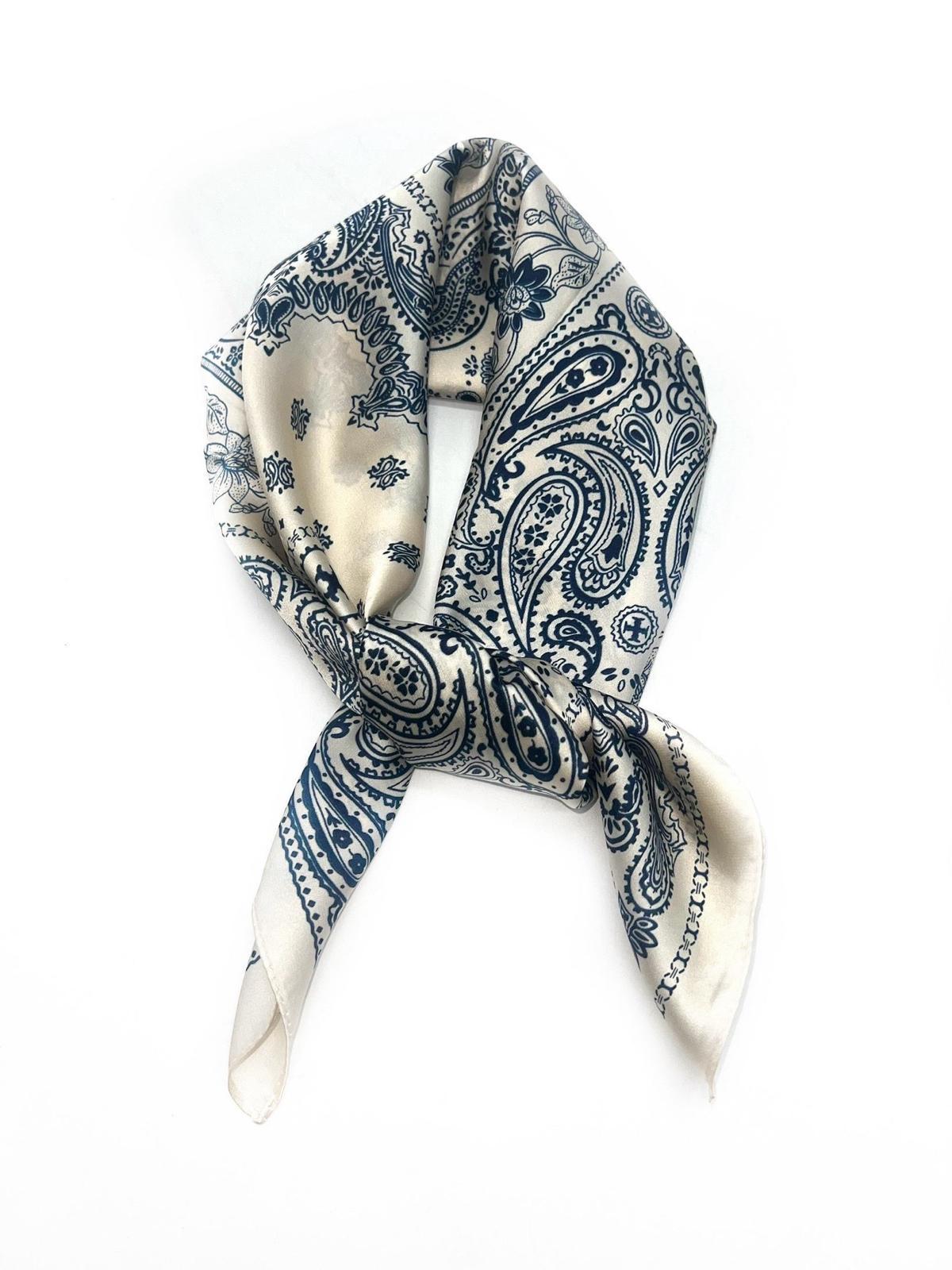 Foulards Accessoires Blanc LINETA D-157 FOULARD TOUCHE SOIE 70X70 MOTIF CACHEMIRE  #c Efashion Paris