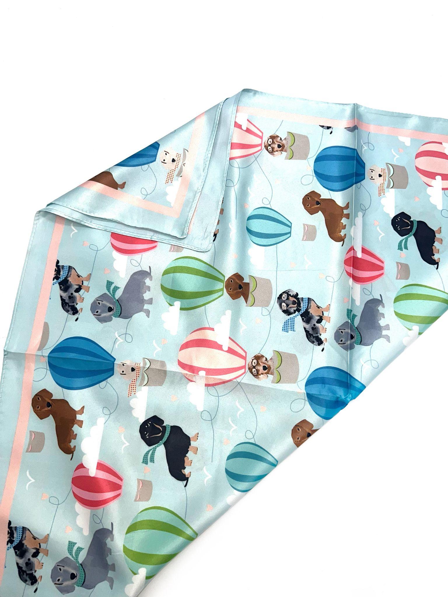 Foulards Accessoires Bleu ciel LINETA J-19 FOULARD TOUCHE SOIE 70X70 MOTIF CHIEN  #c Efashion Paris