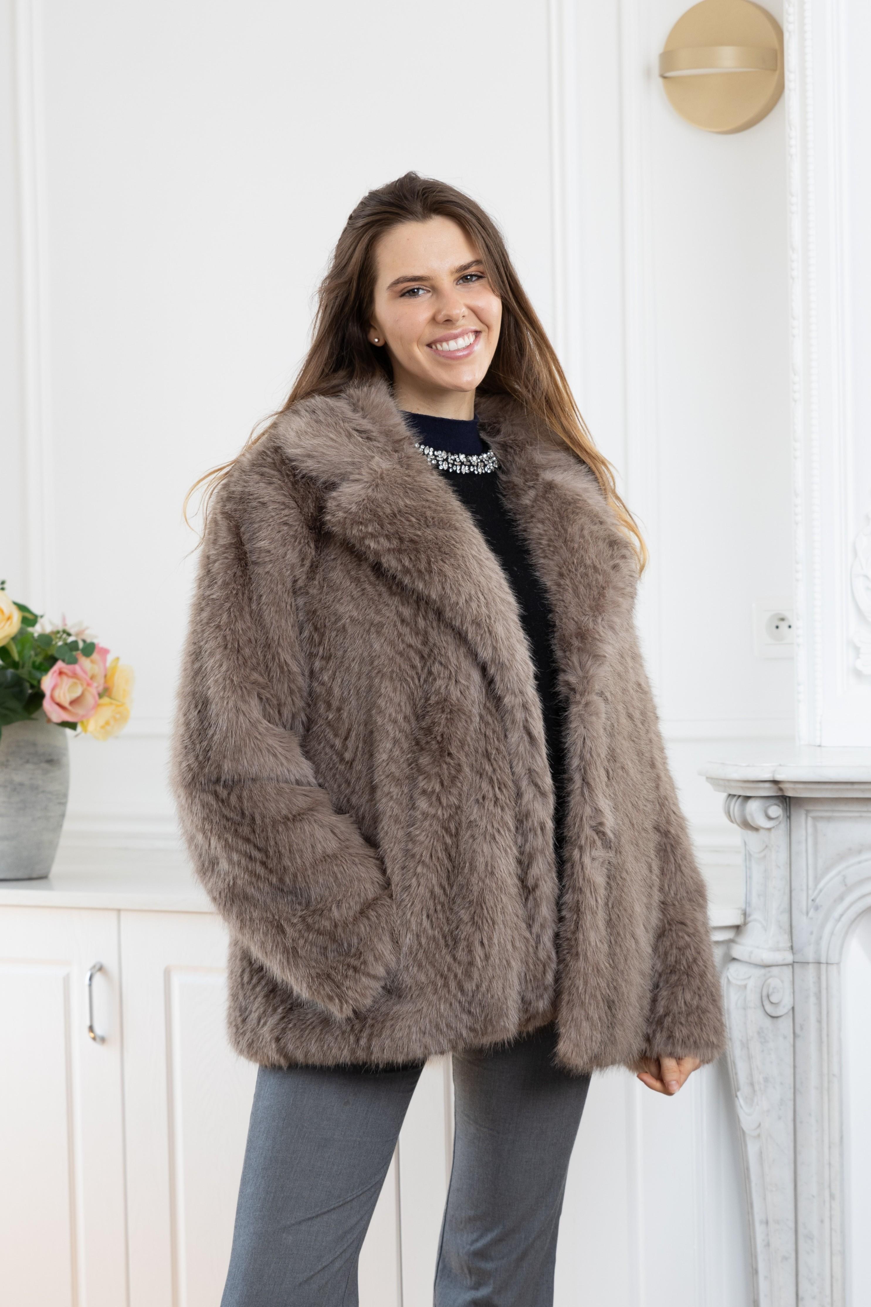 Manteaux Femme Ecru LINETA F-1 MANTEAU FAUSSE FOURRURE BICOLORE  #c Efashion Paris