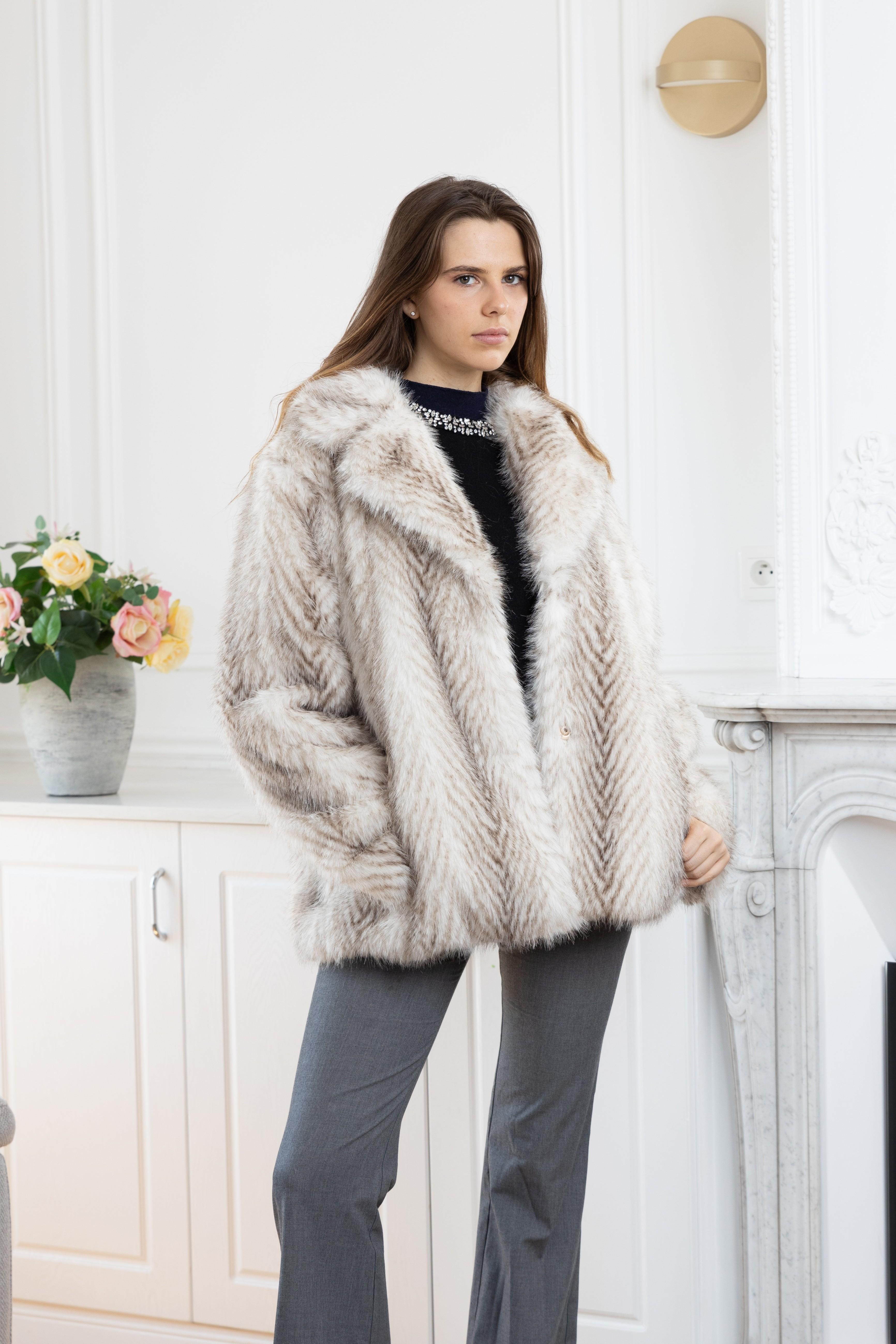 F-1 MANTEAU FAUSSE FOURRURE BICOLORE -ECRU