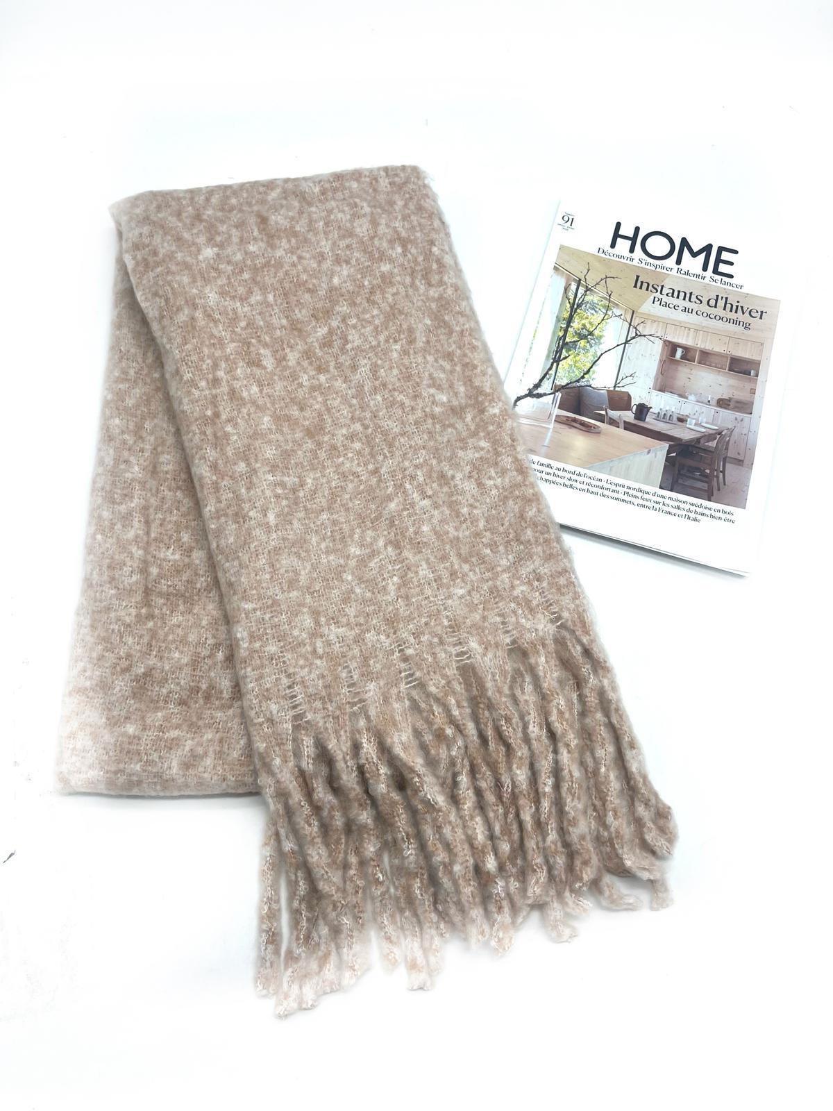 Écharpes Accessoires Camel LINETA HH-338 ECHARPE ULTRA DOUCE UNI MOUCHETÉ AVEC GROSSE FRANGE  #c Efashion Paris