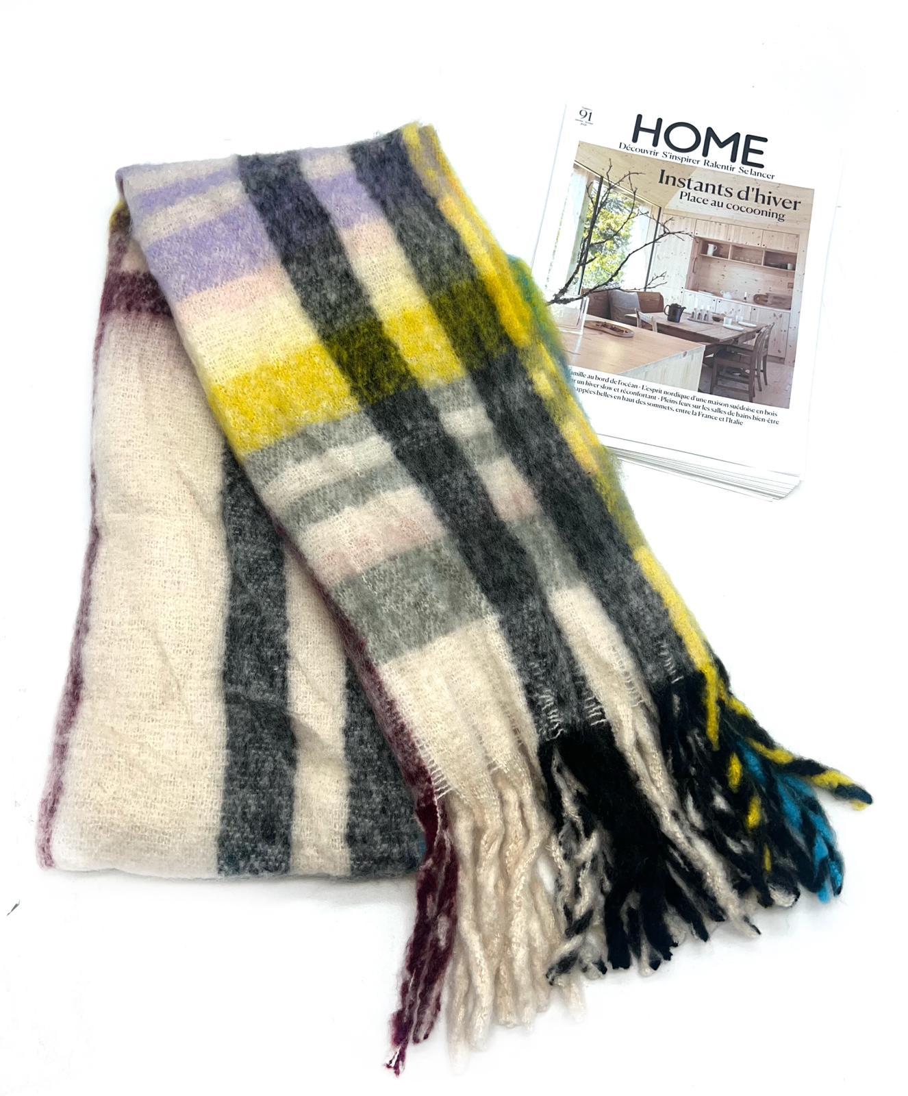 Écharpes Accessoires Brun LINETA HH-337 ECHARPE ULTRA DOUCE MOTIF CARREAUX AVEC GROSSE FRANGE  #c Efashion Paris