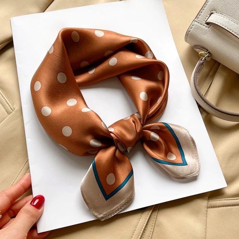 Foulards Accessoires Bleu LINETA D-307 FOULARD TOUCHE SOIE 70X70 MOTIF PETIT POIS  #c Efashion Paris