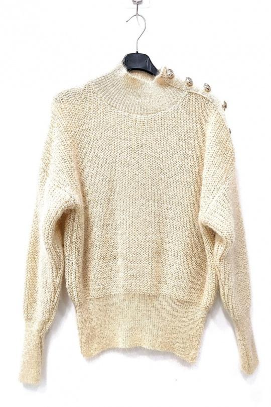 Pull Femme Damart Beige Taille 10 – Tricot Câblé En Acrylique Et Polyamide – Occasion TBNE