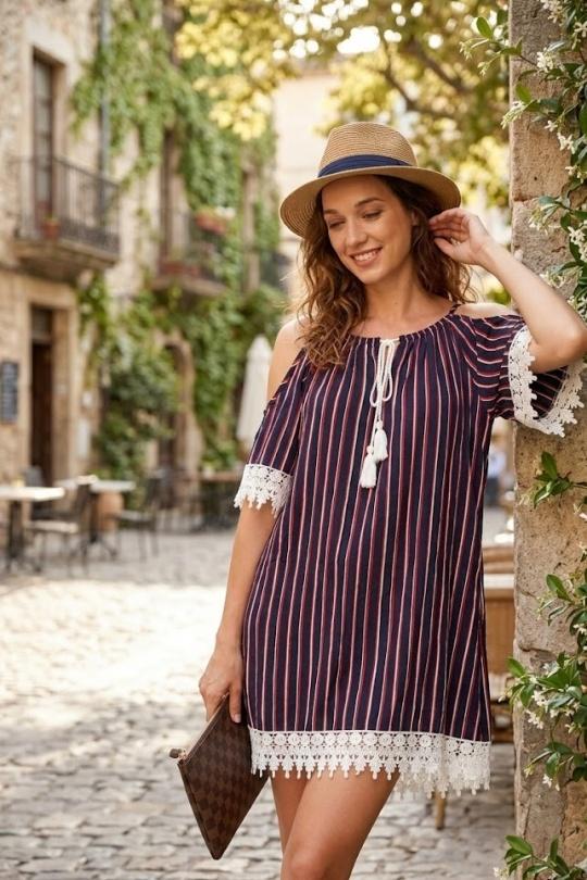 Robes courtes Femme Couleurs mélangées RZ FASHION 19808 RAYÉ Efashion Paris