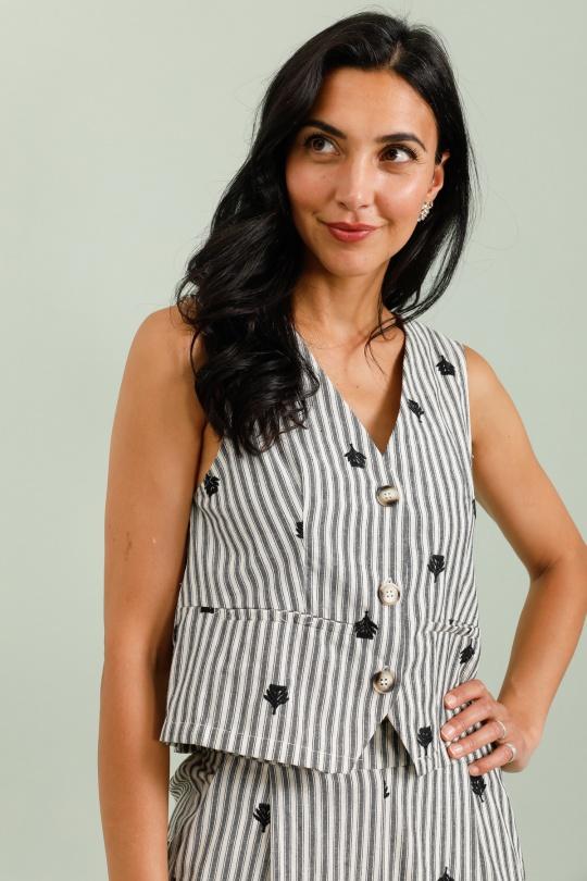 Gilets Femme rayures noir INSPIRATION STUDIO 90377 Efashion Paris