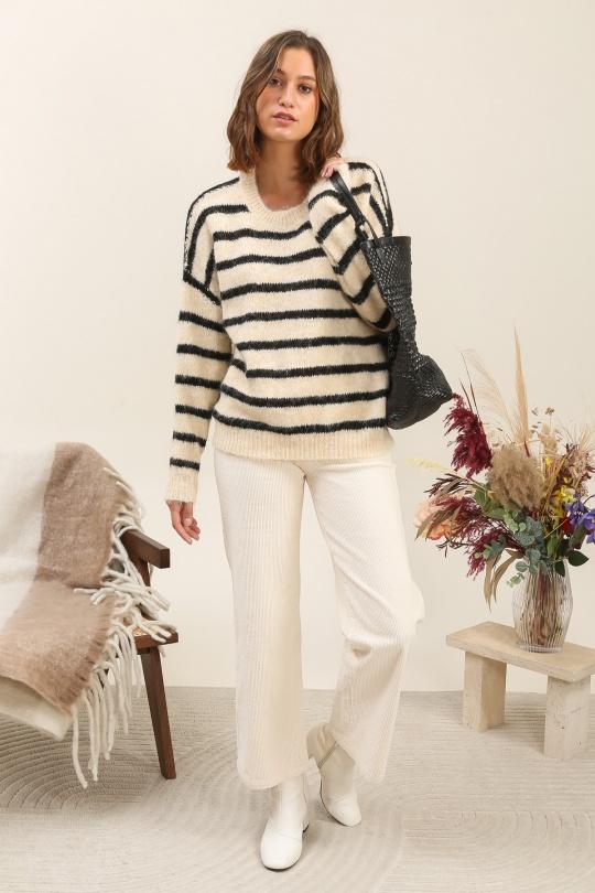 Pulls Femme rayures noir INSPIRATION STUDIO YM045 Efashion Paris