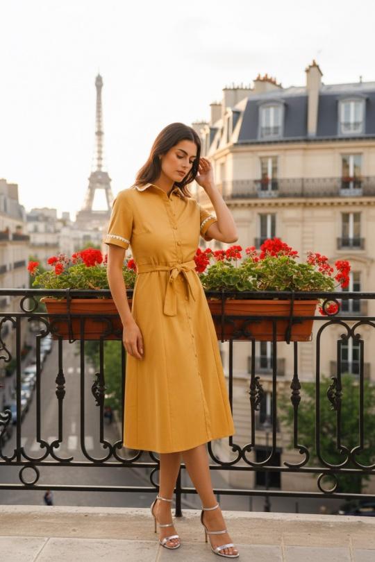 Robes mi-longues Femme Jaune MOOYA M216 Efashion Paris