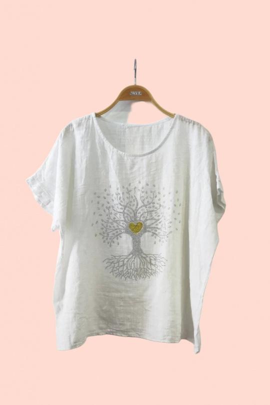 T-shirts Femme Blanc ALYRA MG1958-PE25-ARBRE DE VIE Efashion Paris