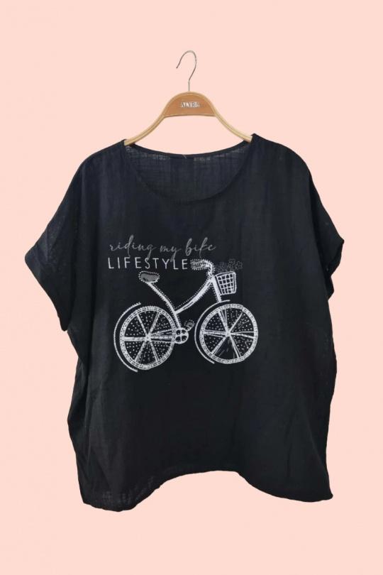Camisetas Mujer Black ALYRA MG1958-PE25-BICYCLETTE Efashion Paris