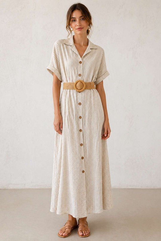 Robes longues Femme Beige ALYRA 1022-PE26-RAYURE Efashion Paris