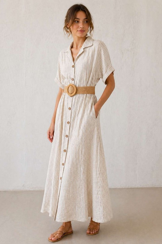 Robes longues Femme Beige ALYRA 1022-PE26-RAYURE Efashion Paris