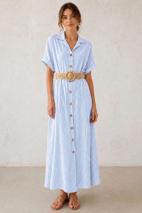 Robes longues Femme Beige ALYRA 1022-PE26-RAYURE Efashion Paris