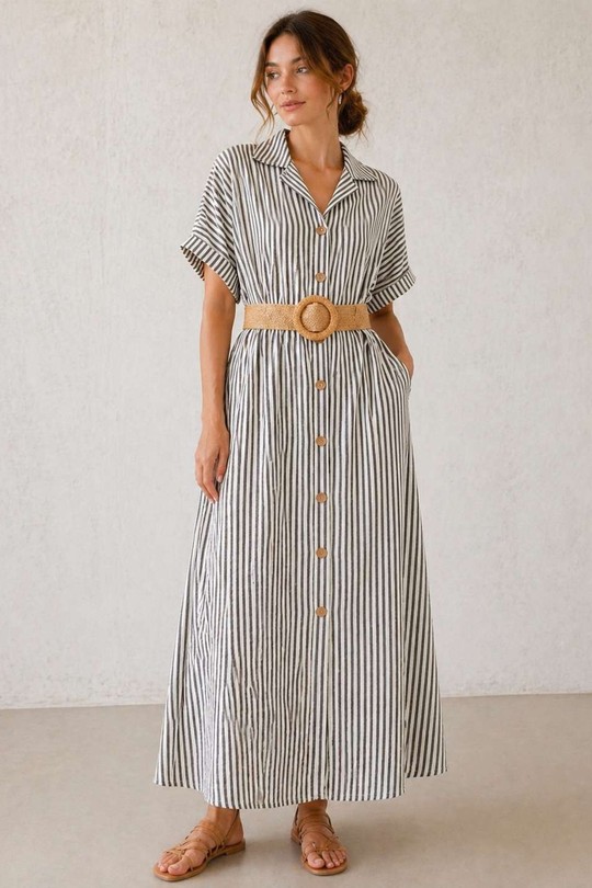 Robes longues Femme Beige ALYRA 1022-PE26-RAYURE Efashion Paris