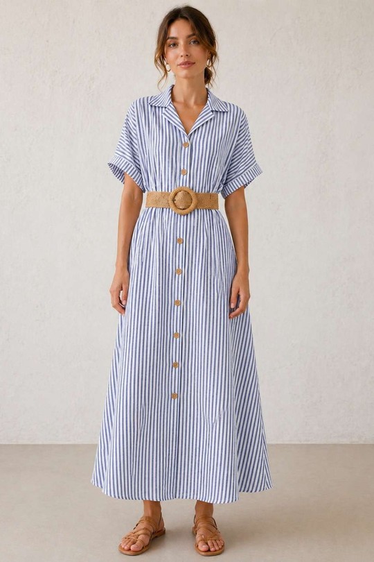 Robes longues Femme Beige ALYRA 1022-PE26-RAYURE Efashion Paris