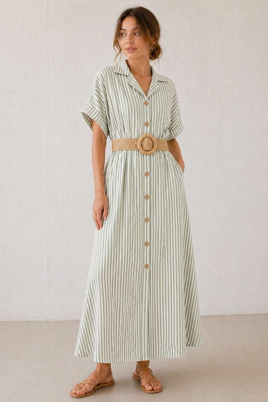 Robes longues Femme Beige ALYRA 1022-PE26-RAYURE Efashion Paris