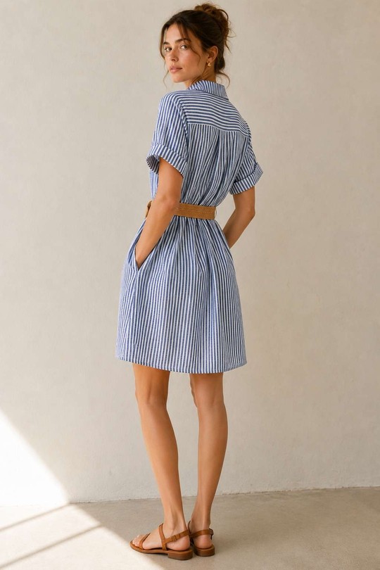 Robes courtes Femme Bleu marine ALYRA 1026-PE26-RAYURE Efashion Paris