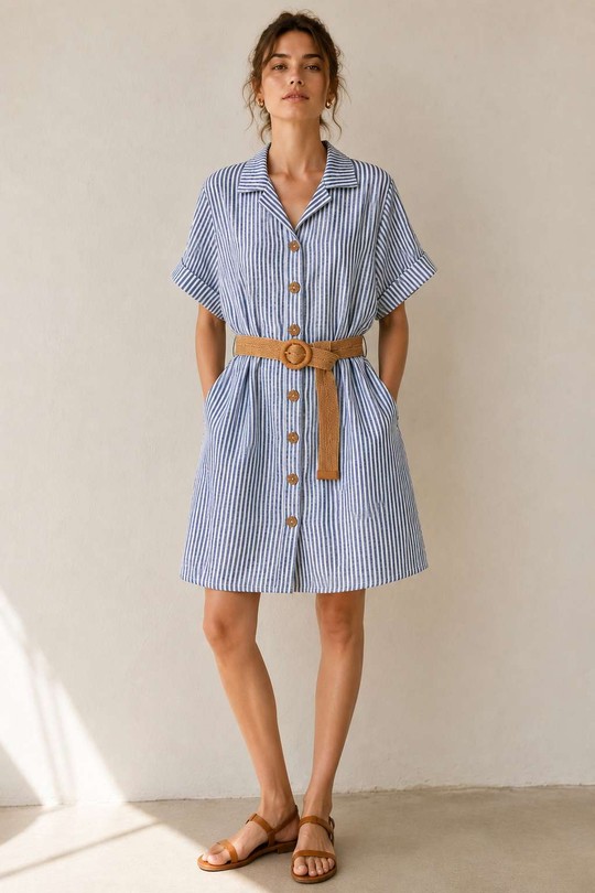 Robes courtes Femme Bleu marine ALYRA 1026-PE26-RAYURE Efashion Paris