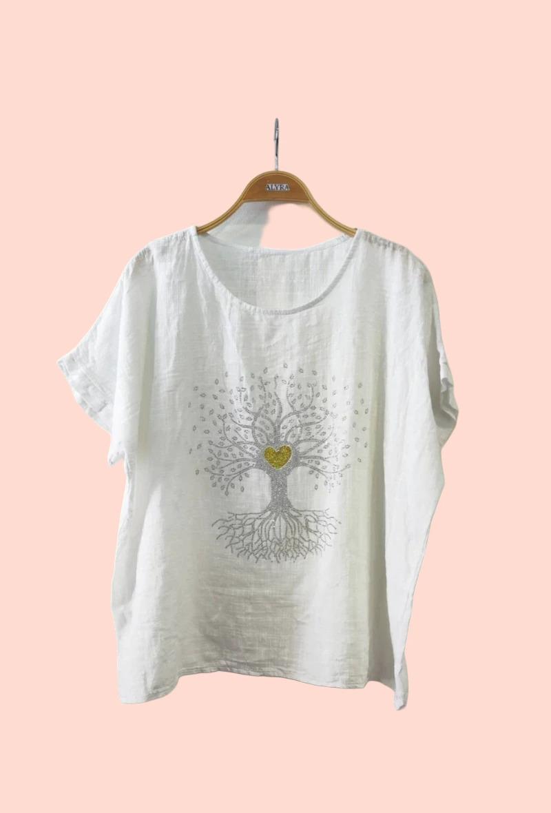 T-shirts Femme Blanc ALYRA MG1958-PE25-ARBRE DE VIE #c Efashion Paris