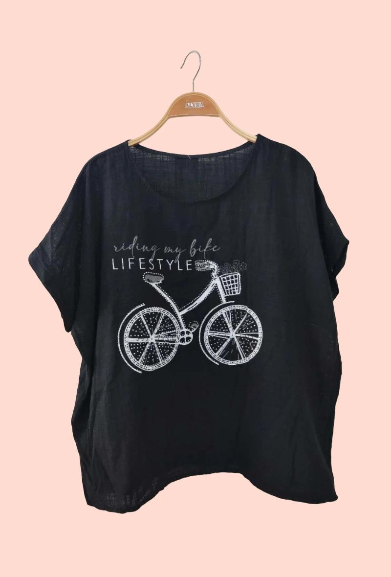 Camisetas Mujer Black ALYRA MG1958-PE25-BICYCLETTE #c Efashion Paris