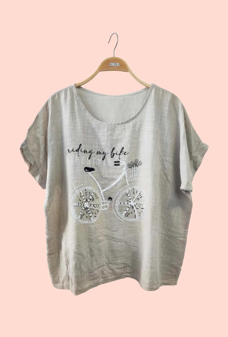 Camisetas Mujer Beige ALYRA MG1958-PE25-BICYCLETTE #c Efashion Paris