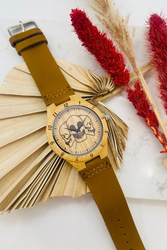 Montres Accessoires Blanc MICHAEL JOHN ET GG LUXE MONTRE FEMME BOIS BRACELET CUIR 6 Efashion Paris