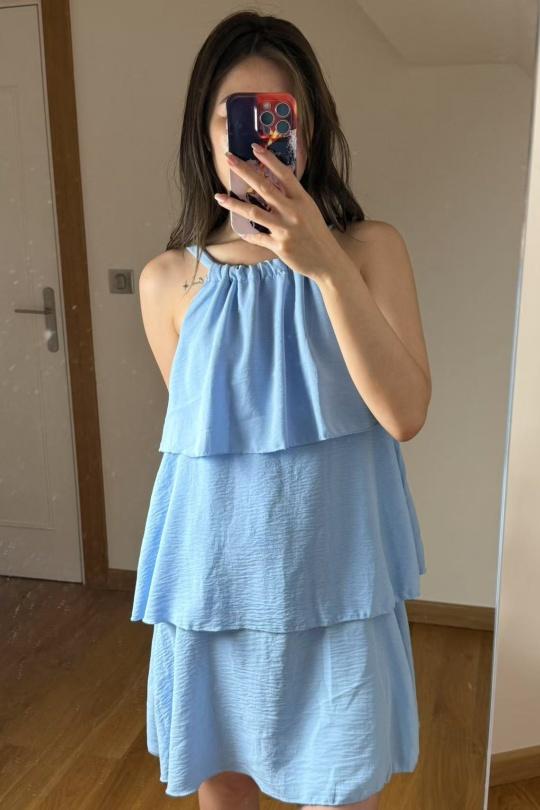 Robes mi-longues Femme Bleu ciel Lily Fashion 12711 Efashion Paris