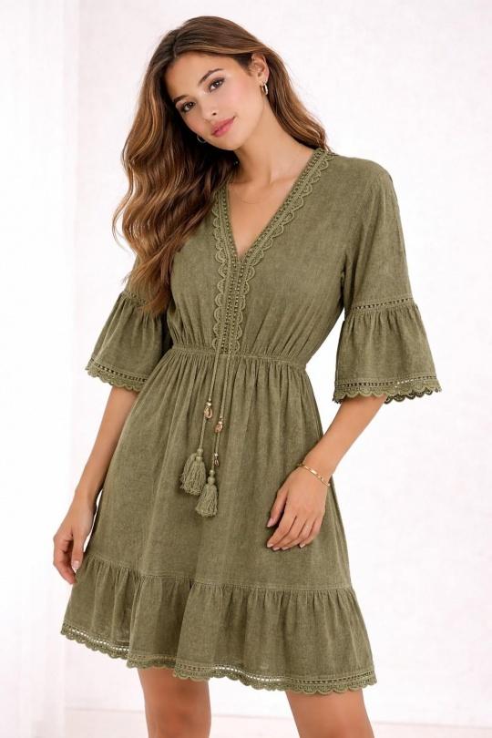 Robes mi-longues Femme Kaki Lily Fashion 6218 Efashion Paris