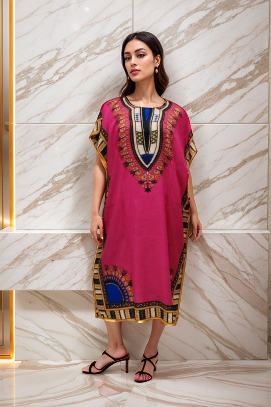 Robes mi-longues Femme Rose fluo LUSA 1208-3 Efashion Paris