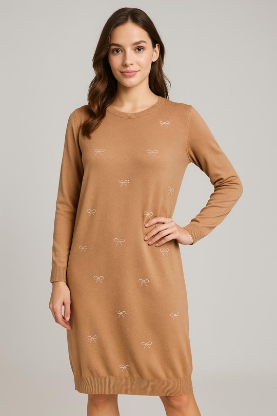 Midi dresses Women Camel LUSA H2623 Efashion Paris