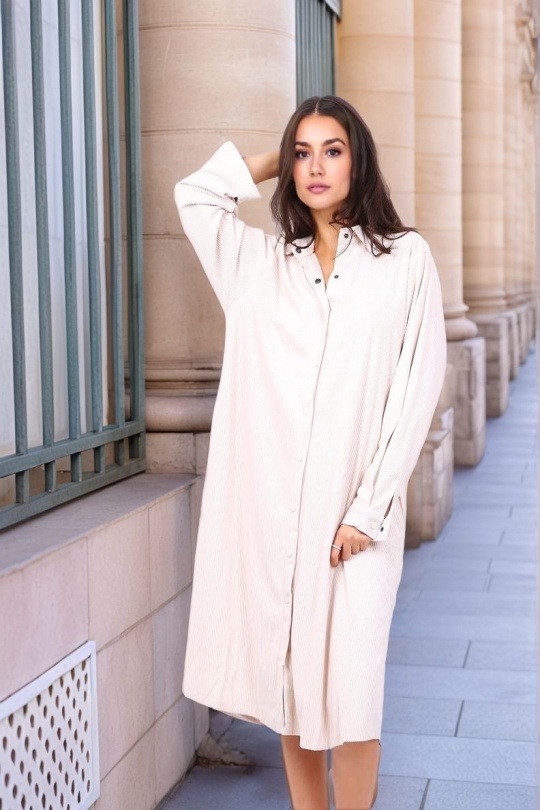 Robes mi-longues Femme Beige LUSA 8806 Efashion Paris