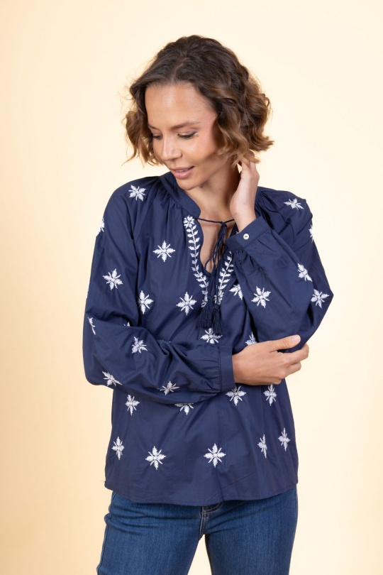 Blouses Women Navy blue Cherry Paris IXJ25186 Efashion Paris