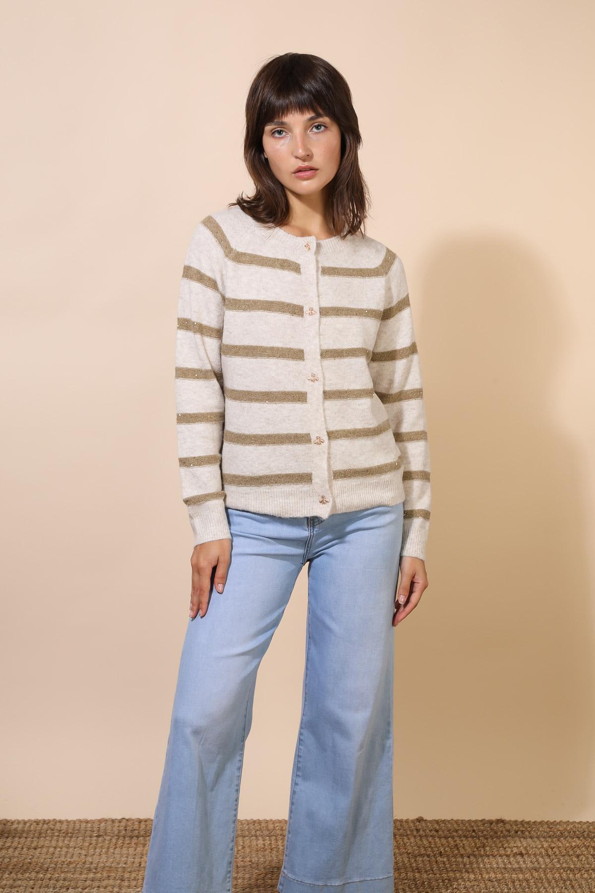 Cardigan Donna Beige Cherry Paris YU6001 #c Efashion Paris