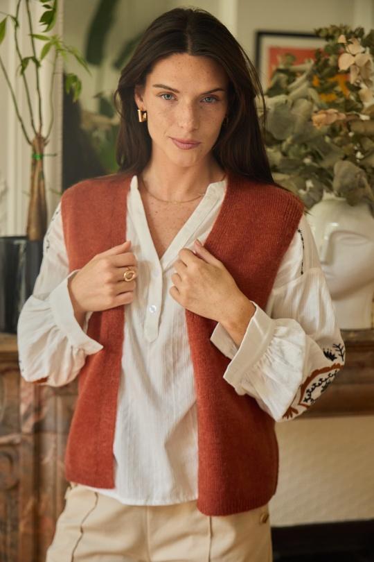 Cardigans Women Beige Calie Paris KW24-5013 GILET MARIE Efashion Paris