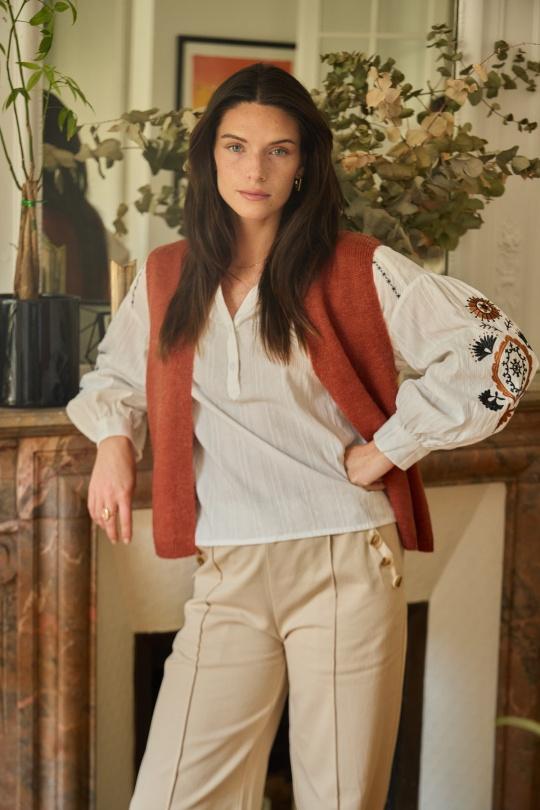 Cardigans Women Beige Calie Paris KW24-5013 GILET MARIE Efashion Paris