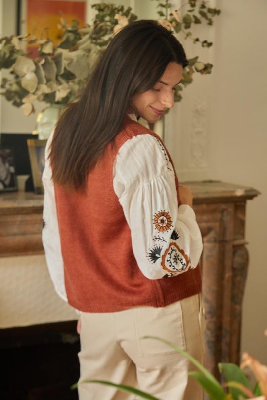Cardigans Women Beige Calie Paris KW24-5013 GILET MARIE Efashion Paris