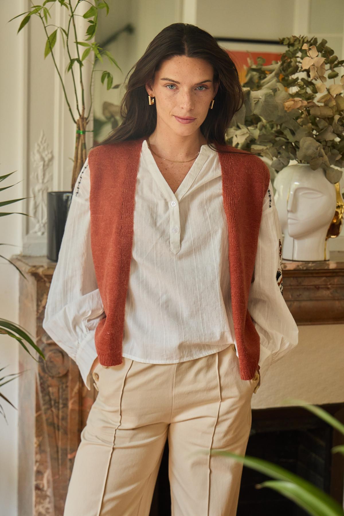 Gilets Femme Marron Calie Paris KW24-5013 GILET MARIE #c Efashion Paris