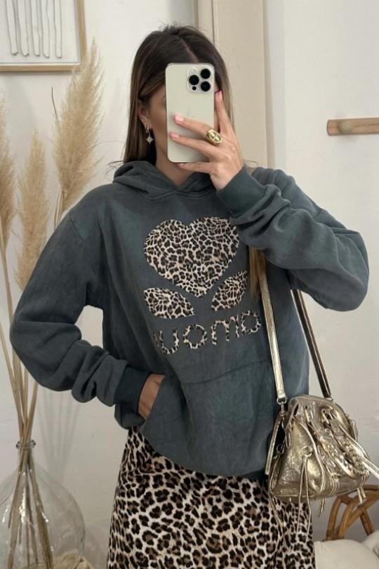 Sweats Women Dark grey (Maxmila) SWEATSHIRT AMOUR À CAPUCHE ET MANCHES LONGUES Efashion Paris