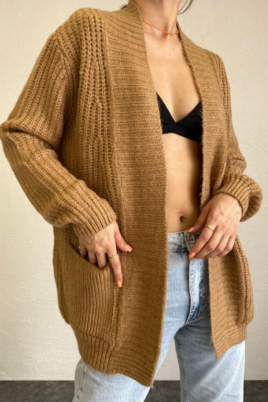 Cardigans Women Camel (Maxmila) DOLI GILET MAILLE POCHE COUPE DROITE TENDANCE Efashion Paris