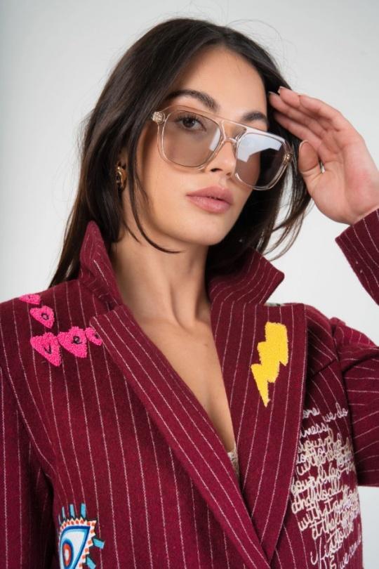 Vestes  Femme Bordeaux (Maxmila) VESTE FUNKY ORIGINAL BLAZER AVEC BRODERIE ET PATCH COLORÉS ! Efashion Paris