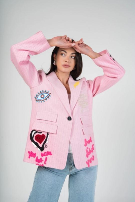 Vestes  Femme Bordeaux (Maxmila) VESTE FUNKY ORIGINAL BLAZER AVEC BRODERIE ET PATCH COLORÉS ! Efashion Paris